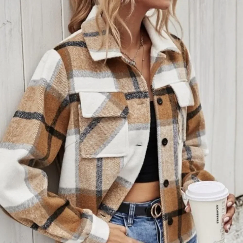 BROWN Plaid Jacket S-M-L - Picture 2 of 5